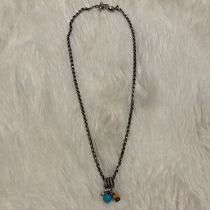 Silpada Silver Tone Chain Necklace with Turquoise and Amber Beads